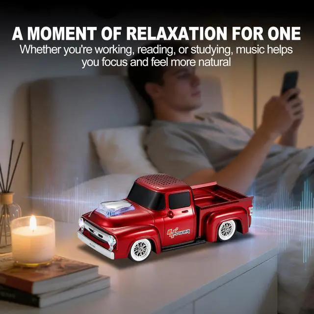 Alt view image 5 of 6 - Vintage Pickup Truck Bluetooth Speaker, Retro Truck Model with HD Sound, Built-in Mic, LED Party Lights, TWS Dual Pairing, Multi-Interface Output, Portable Outdoor Speaker for Parties & Beach (RED)