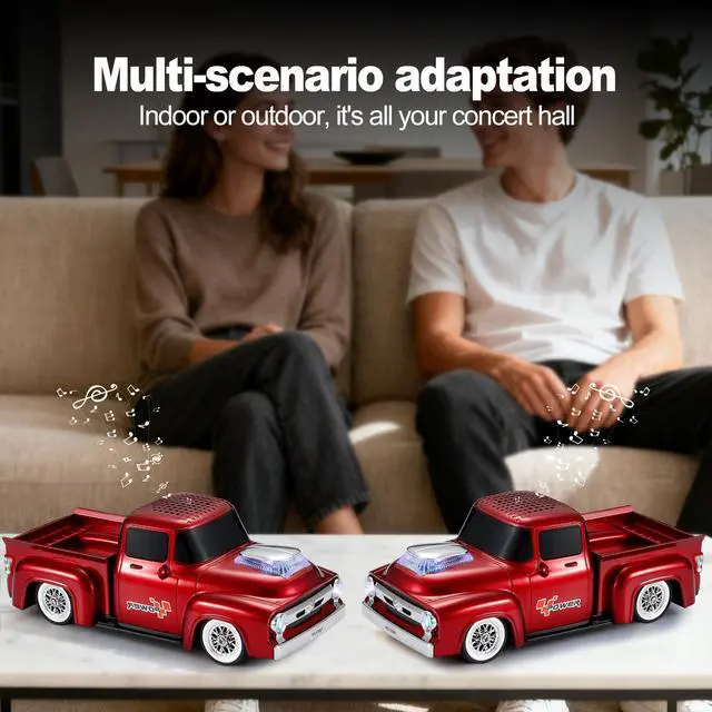 Alt view image 6 of 6 - Vintage Pickup Truck Bluetooth Speaker, Retro Truck Model with HD Sound, Built-in Mic, LED Party Lights, TWS Dual Pairing, Multi-Interface Output, Portable Outdoor Speaker for Parties & Beach (RED)
