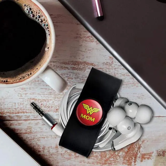Alt view image 3 of 6 - Wonder Woman Wonder Mom Logo Headphone, Wire Organizer Set of 2, Black