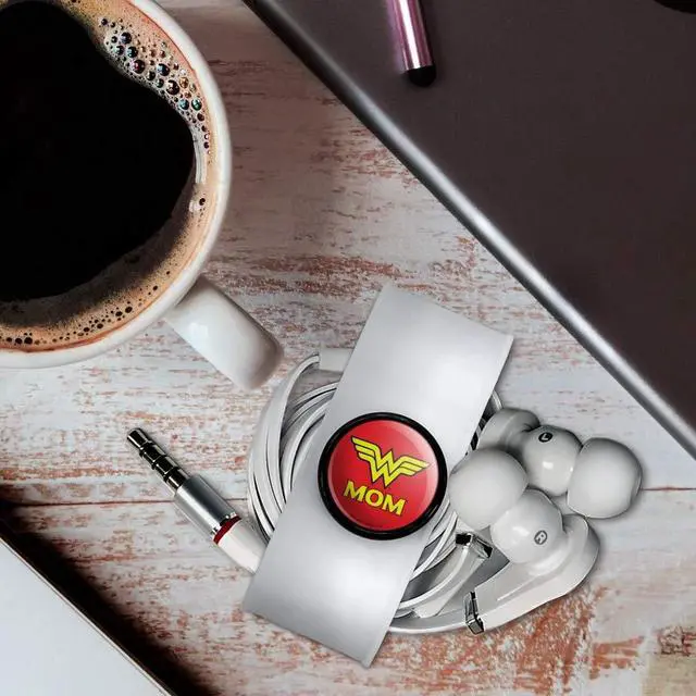 Alt view image 3 of 6 - Wonder Woman Wonder Mom Logo Headphone, Wire Organizer Set of 2, Black