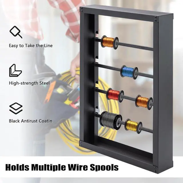 Alt view image 2 of 7 - Wire Spool Rack, Wall Mount Cable Machine, 4 Adjustable Rods, Heavy Duty Wire Spool Holder for Storage,150 lbs Capacity, for Electrical, Industrial, Retail Use