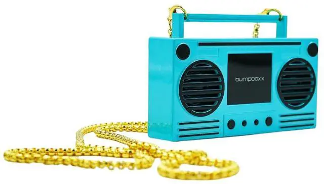 Main image of MicroBoom Wearable Necklace Bluetooth Speaker Boombox, Bumpin Blue | Bluetooth Portable Speaker. Includes 24" Chain & Rechargeable LI-ION Battery. Add Music to The Latest Fashion Trend