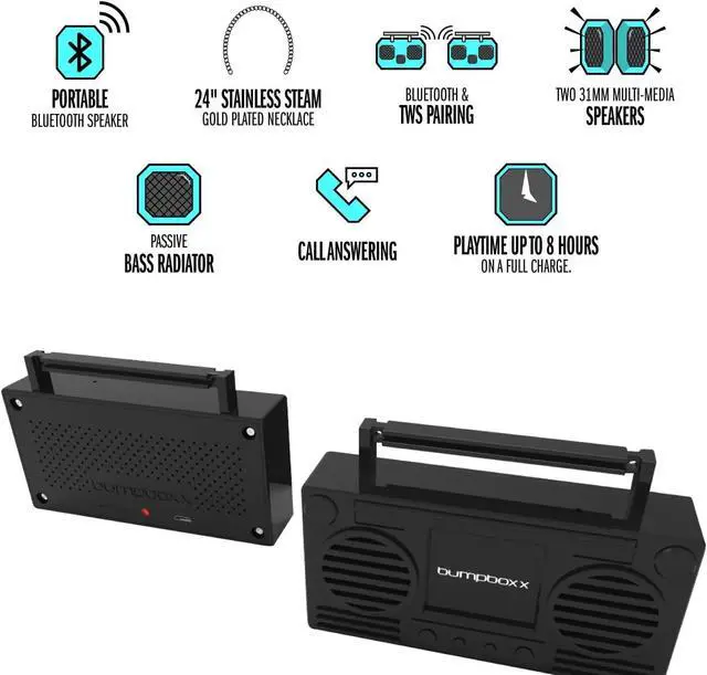 Alt view image 4 of 4 - MicroBoom Wearable Necklace Bluetooth Speaker Boombox, Bumpin Blue | Bluetooth Portable Speaker. Includes 24" Chain & Rechargeable LI-ION Battery. Add Music to The Latest Fashion Trend
