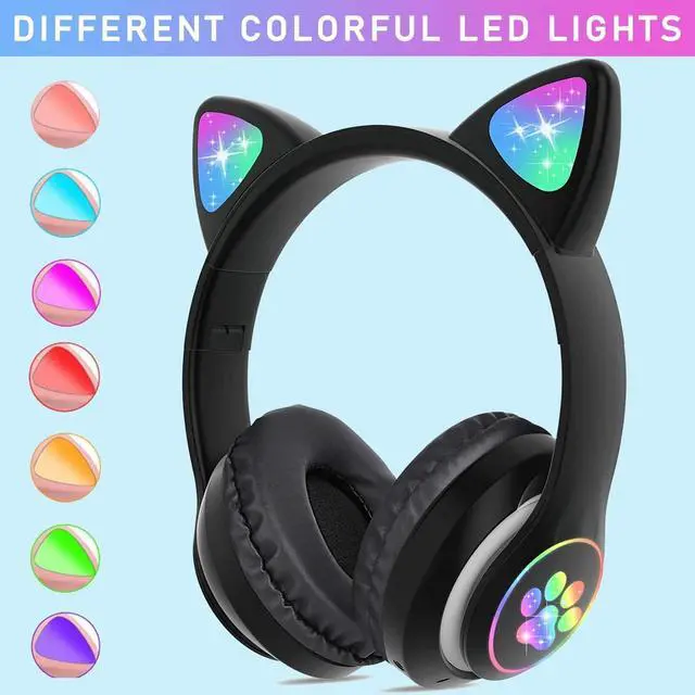 Main image of CAT YOWU Wireless Headphones with Microphone, Over-Ear Bluetooth Cat Ear Headphones for Kids and Teens (Black)