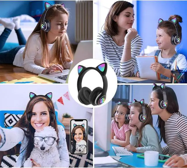 Alt view image 3 of 3 - CAT YOWU Wireless Headphones with Microphone, Over-Ear Bluetooth Cat Ear Headphones for Kids and Teens (Black)