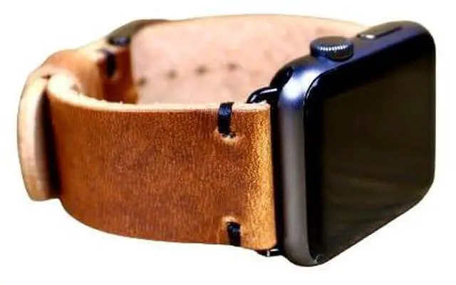 Main image of Leather Watch Band for apple watch | in the USA | 38, 40, 41, 42, 44, 45, or 49mm Adapters | Leather Gift for Men or Women | Minimalist Stiching