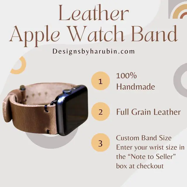 Alt view image 2 of 7 - Leather Watch Band for apple watch | in the USA | 38, 40, 41, 42, 44, 45, or 49mm Adapters | Leather Gift for Men or Women | Minimalist Stiching