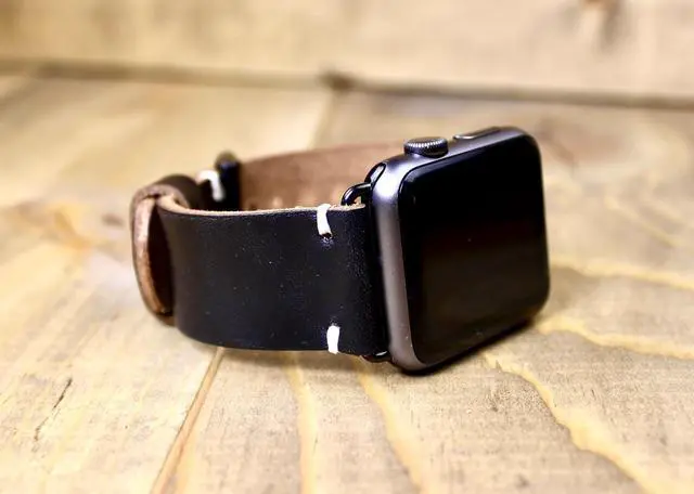 Alt view image 3 of 7 - Leather Watch Band for apple watch | in the USA | 38, 40, 41, 42, 44, 45, or 49mm Adapters | Leather Gift for Men or Women | Minimalist Stiching