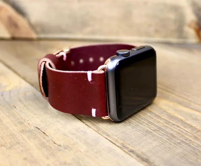 Alt view image 4 of 7 - Leather Watch Band for apple watch | in the USA | 38, 40, 41, 42, 44, 45, or 49mm Adapters | Leather Gift for Men or Women | Minimalist Stiching