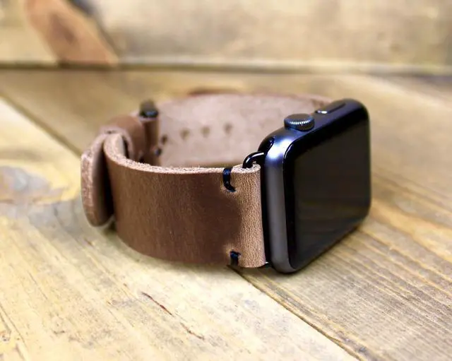 Alt view image 5 of 7 - Leather Watch Band for apple watch | in the USA | 38, 40, 41, 42, 44, 45, or 49mm Adapters | Leather Gift for Men or Women | Minimalist Stiching