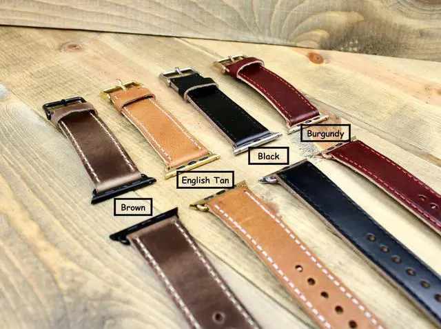Alt view image 6 of 7 - Leather Watch Band for apple watch | in the USA | 38, 40, 41, 42, 44, 45, or 49mm Adapters | Leather Gift for Men or Women | Minimalist Stiching