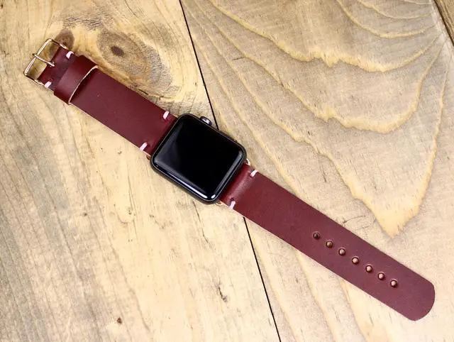 Alt view image 7 of 7 - Leather Watch Band for apple watch | in the USA | 38, 40, 41, 42, 44, 45, or 49mm Adapters | Leather Gift for Men or Women | Minimalist Stiching