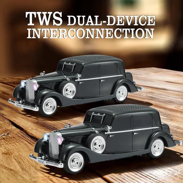 Alt view image 3 of 6 - Vintage Car Bluetooth Speaker, Retro Classic Model with Powerful Sound, Built-in Mic, TWS Dual Pairing, Multi-Interface Output, Portable Wireless Outdoor Speaker for Parties & Beach (Black)