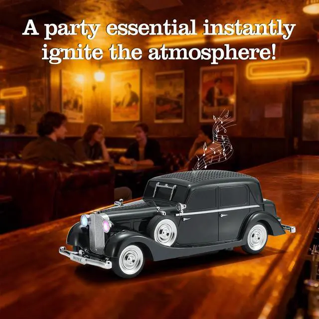 Alt view image 6 of 6 - Vintage Car Bluetooth Speaker, Retro Classic Model with Powerful Sound, Built-in Mic, TWS Dual Pairing, Multi-Interface Output, Portable Wireless Outdoor Speaker for Parties & Beach (Black)