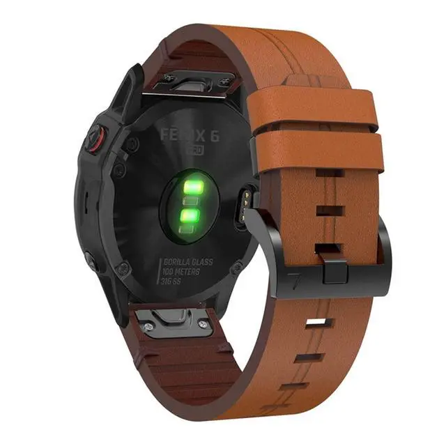 Alt view image 4 of 6 - Leather QuickFit Watch Band Strap for Garmin Fenix 7X 6X 5X 3 3HR Wristband Strap for Garmin Fenix 7 6 5 935 945 Watch 22 26mm Strap (Color: Light Brown, Size: 22mm Fenix 7)