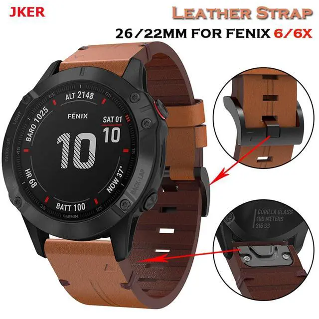 Alt view image 2 of 6 - Leather QuickFit Watch Band Strap for Garmin Fenix 7X 6X 5X 3 3HR Wristband Strap for Garmin Fenix 7 6 5 935 945 Watch 22 26mm Strap (Color: Light Brown, Size: 22mm Fenix 7)