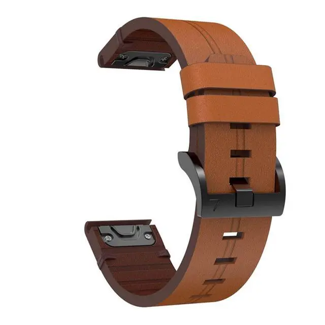 Alt view image 5 of 6 - Leather QuickFit Watch Band Strap for Garmin Fenix 7X 6X 5X 3 3HR Wristband Strap for Garmin Fenix 7 6 5 935 945 Watch 22 26mm Strap (Color: Light Brown, Size: 22mm Fenix 7)