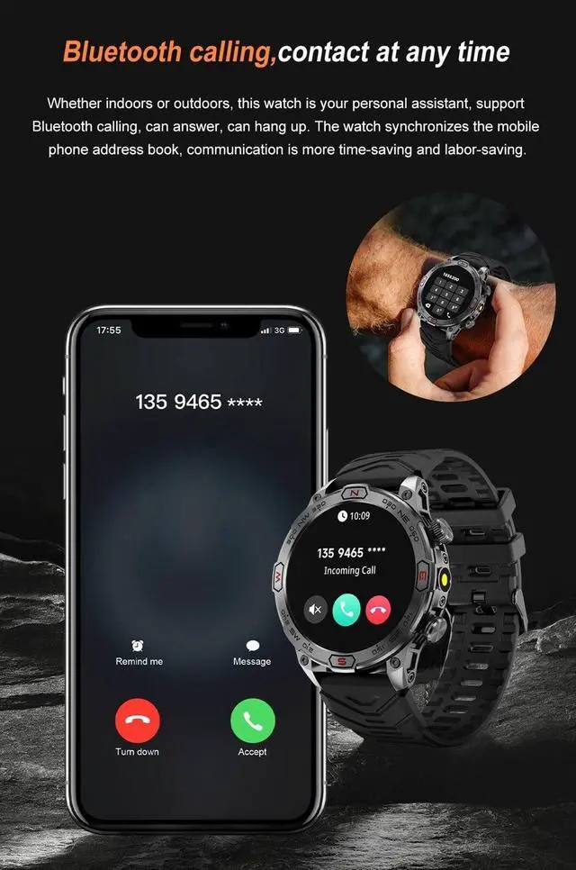 Alt view image 4 of 7 - Smart Watch for Google Pixel 8 Pro - with LED Flashlight, 1.43" AMOLED Display, Outdoor Smartwatch with Compass/Altitude/Air Pressure, Waterproof Fitness Tracker Watch