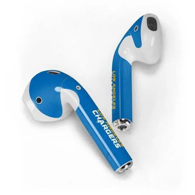 Alt view image 2 of 4 - Decal Audio Skin Compatible with Apple AirPods - Officially Licensed NFL Los Angeles Chargers - Alternate Distressed Design