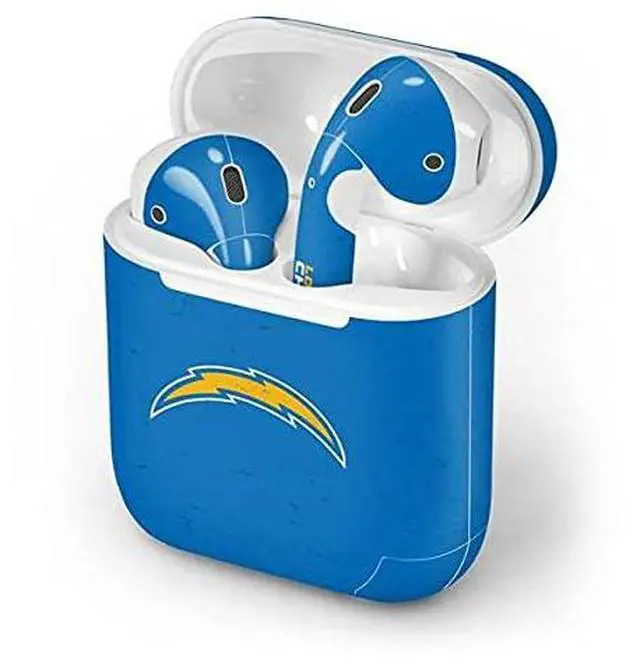 Alt view image 4 of 4 - Decal Audio Skin Compatible with Apple AirPods - Officially Licensed NFL Los Angeles Chargers - Alternate Distressed Design