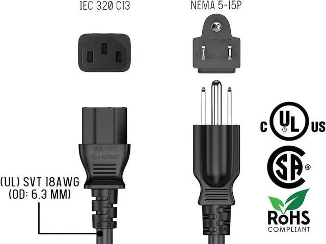 Alt view image 4 of 6 - 3 Prong Power Cord Compatible with Fortinet FortiSwitch-124F 124G 124F-FPOE 124E-FPOE 108F-POE 148F-POE 148E-POE 248E-POE 448E-FPOE 224E-POE Ethernet Switch Repalcement Power Charger Cable