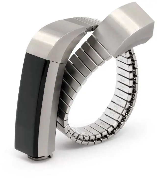Main image of Twist-O-Flex Metal Expansion Stainless Steel Stretch Band Replacement for The Fitbit Alta and Alta HR in Brushed Silver and Black by