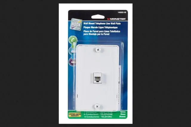 Main image of Monster Cable Wall Mount Telephone Line Wall Plate Modular 4 Conductor White Carded