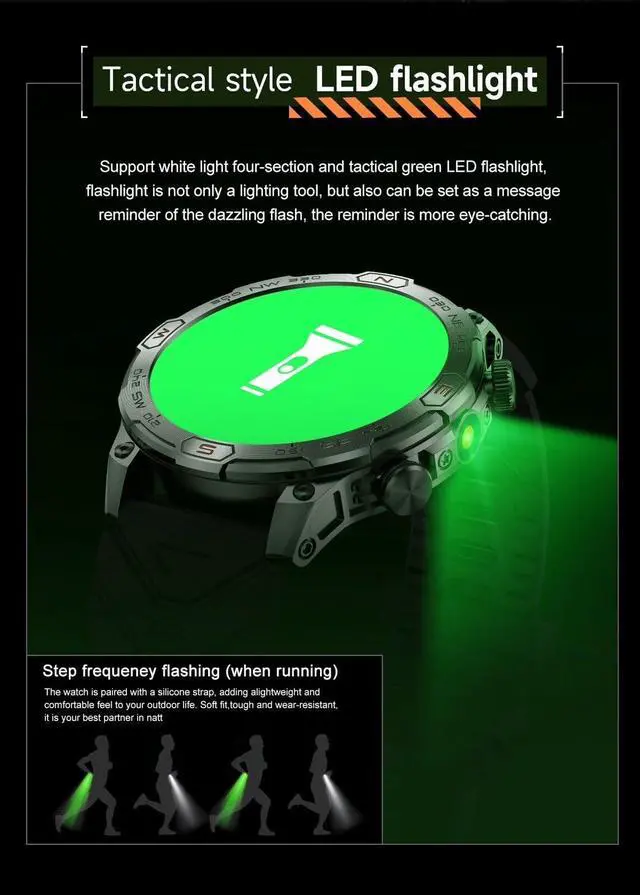 Alt view image 5 of 7 - Smart Watch for Google Pixel 8 Pro - with LED Flashlight, 1.43" AMOLED Display, Outdoor Smartwatch with Compass/Altitude/Air Pressure, Waterproof Fitness Tracker Watch