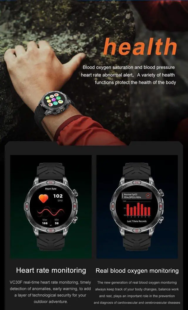 Alt view image 6 of 7 - Smart Watch for Google Pixel 8 Pro - with LED Flashlight, 1.43" AMOLED Display, Outdoor Smartwatch with Compass/Altitude/Air Pressure, Waterproof Fitness Tracker Watch