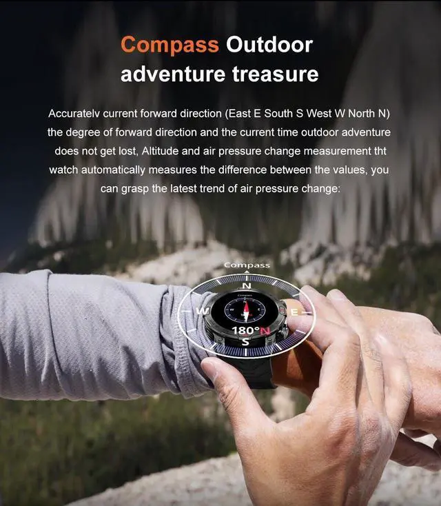 Alt view image 7 of 7 - Smart Watch for Google Pixel 8 Pro - with LED Flashlight, 1.43" AMOLED Display, Outdoor Smartwatch with Compass/Altitude/Air Pressure, Waterproof Fitness Tracker Watch