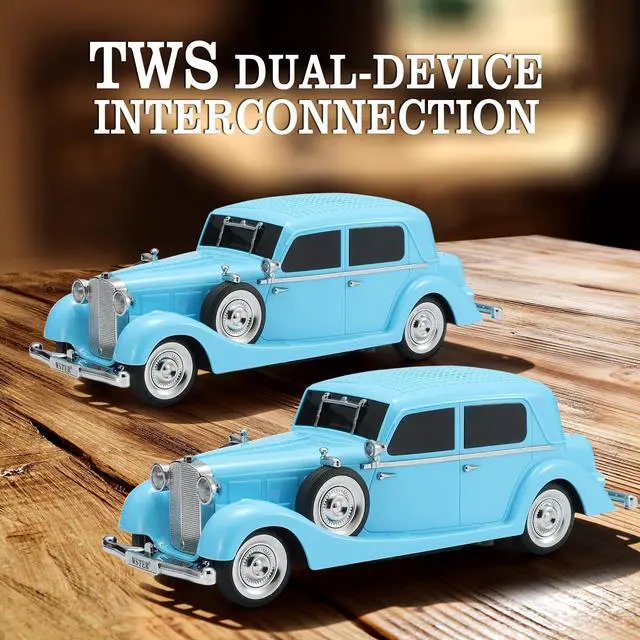 Alt view image 3 of 6 - Vintage Car Bluetooth Speaker, Retro Classic Model with Powerful Sound, Built-in Mic, TWS Dual Pairing, Multi-Interface Output, Portable Wireless Outdoor Speaker for Parties & Beach (Blue)