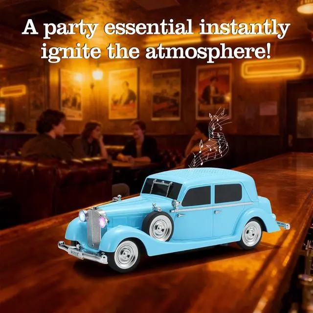 Alt view image 6 of 6 - Vintage Car Bluetooth Speaker, Retro Classic Model with Powerful Sound, Built-in Mic, TWS Dual Pairing, Multi-Interface Output, Portable Wireless Outdoor Speaker for Parties & Beach (Blue)