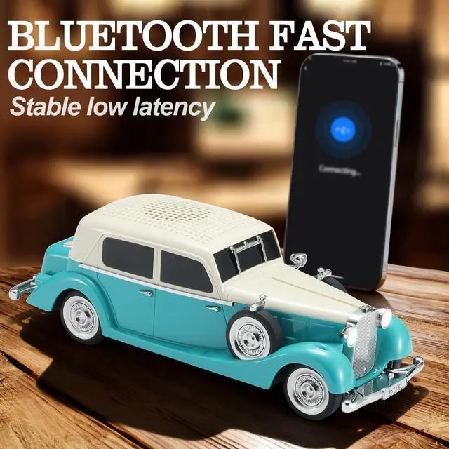 Alt view image 2 of 6 - Vintage Car Bluetooth Speaker, Retro Classic Model with Powerful Sound, Built-in Mic, TWS Dual Pairing, Multi-Interface Output, Portable Wireless Outdoor Speaker for Parties & Beach (Green)