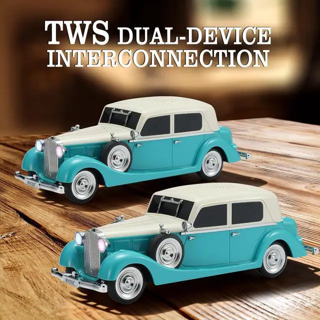 Alt view image 3 of 6 - Vintage Car Bluetooth Speaker, Retro Classic Model with Powerful Sound, Built-in Mic, TWS Dual Pairing, Multi-Interface Output, Portable Wireless Outdoor Speaker for Parties & Beach (Green)