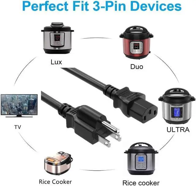 Alt view image 5 of 6 - 3 Prong Power Cord Compatible with Fortinet FortiSwitch-124F 124G 124F-FPOE 124E-FPOE 108F-POE 148F-POE 148E-POE 248E-POE 448E-FPOE 224E-POE Ethernet Switch Repalcement Power Charger Cable