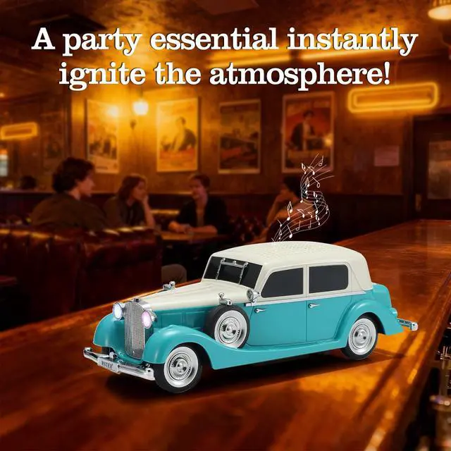 Alt view image 6 of 6 - Vintage Car Bluetooth Speaker, Retro Classic Model with Powerful Sound, Built-in Mic, TWS Dual Pairing, Multi-Interface Output, Portable Wireless Outdoor Speaker for Parties & Beach (Green)