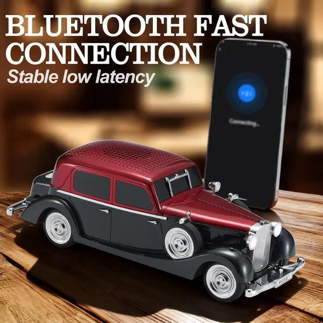Alt view image 2 of 6 - Vintage Car Bluetooth Speaker, Retro Classic Model with Powerful Sound, Built-in Mic, TWS Dual Pairing, Multi-Interface Output, Portable Wireless Outdoor Speaker for Parties & Beach (RED)
