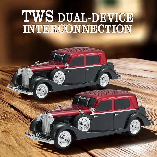 Alt view image 3 of 6 - Vintage Car Bluetooth Speaker, Retro Classic Model with Powerful Sound, Built-in Mic, TWS Dual Pairing, Multi-Interface Output, Portable Wireless Outdoor Speaker for Parties & Beach (RED)