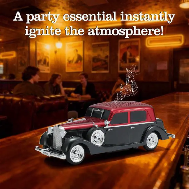Alt view image 6 of 6 - Vintage Car Bluetooth Speaker, Retro Classic Model with Powerful Sound, Built-in Mic, TWS Dual Pairing, Multi-Interface Output, Portable Wireless Outdoor Speaker for Parties & Beach (RED)