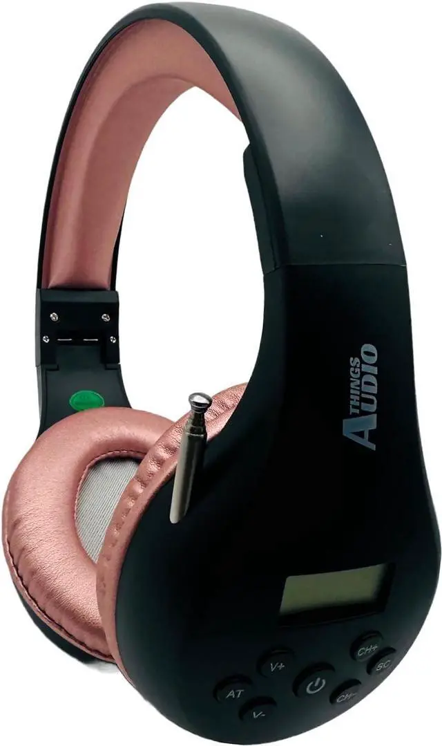 Main image of FM Radio Headphones, Black & Rose Gold | Adjustable, Pull-Out Antenna, Portable Personal Radio, Battery Powered, 2 AA Batteries Not Included