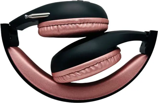 Alt view image 3 of 7 - FM Radio Headphones, Black & Rose Gold | Adjustable, Pull-Out Antenna, Portable Personal Radio, Battery Powered, 2 AA Batteries Not Included
