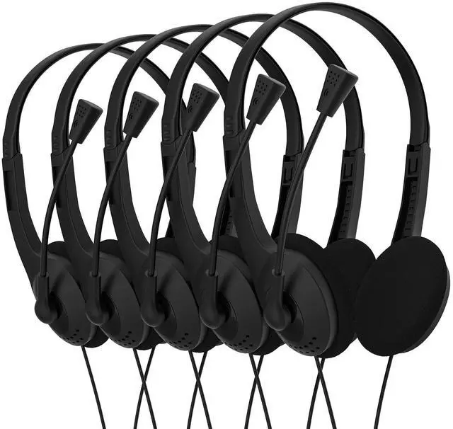 Main image of Stereo Headsets with Microphone, On-Ear Wired Headphones 3.5mm Jack Stereo Computer Headphones with Mic for Office, Meetings, PC, Laptop, Call Center Skype - 5 Pack - Black