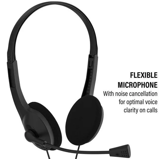 Alt view image 2 of 6 - Stereo Headsets with Microphone, On-Ear Wired Headphones 3.5mm Jack Stereo Computer Headphones with Mic for Office, Meetings, PC, Laptop, Call Center Skype - 5 Pack - Black