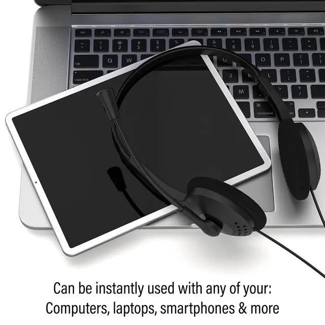 Alt view image 3 of 6 - Stereo Headsets with Microphone, On-Ear Wired Headphones 3.5mm Jack Stereo Computer Headphones with Mic for Office, Meetings, PC, Laptop, Call Center Skype - 5 Pack - Black
