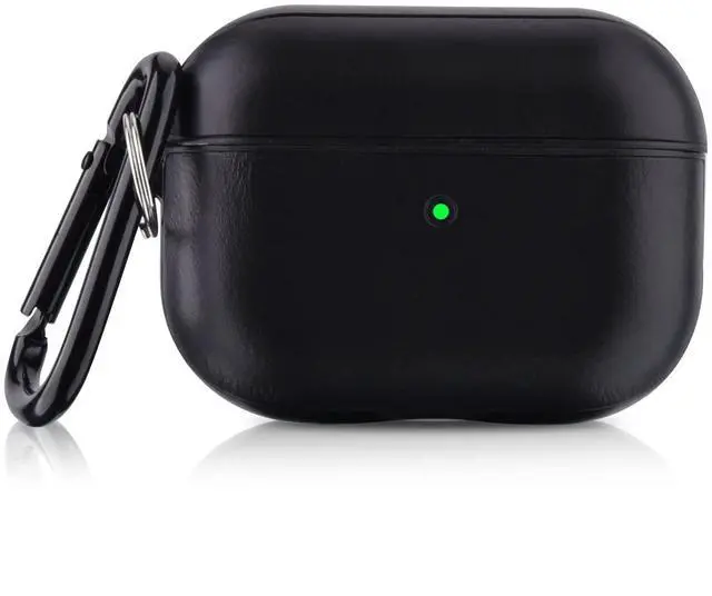 Main image of Case Compatible with Apple AirPods Pro Case Genuine Leather & PC Cover Full Protective Pro Charging Case Skin Cover with Keychain, Black