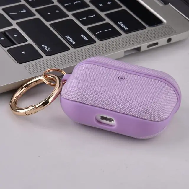 Alt view image 4 of 6 - Case Compatible with Apple AirPods Pro Case Fabric & PC Cover Full Protective Pro Charging Case Skin Cover with Keychain, Purple