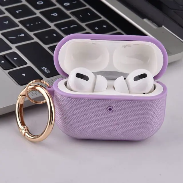 Alt view image 2 of 6 - Case Compatible with Apple AirPods Pro Case Fabric & PC Cover Full Protective Pro Charging Case Skin Cover with Keychain, Purple