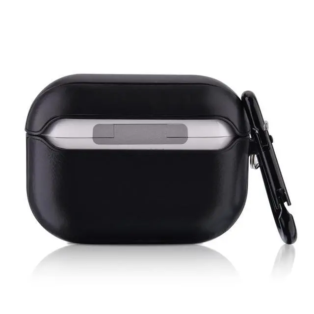 Alt view image 2 of 6 - Case Compatible with Apple AirPods Pro Case Genuine Leather & PC Cover Full Protective Pro Charging Case Skin Cover with Keychain, Black
