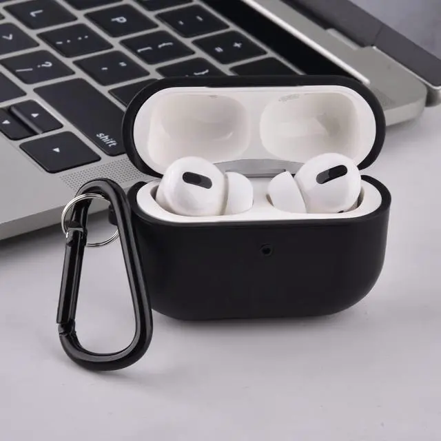 Alt view image 4 of 6 - Case Compatible with Apple AirPods Pro Case Genuine Leather & PC Cover Full Protective Pro Charging Case Skin Cover with Keychain, Black