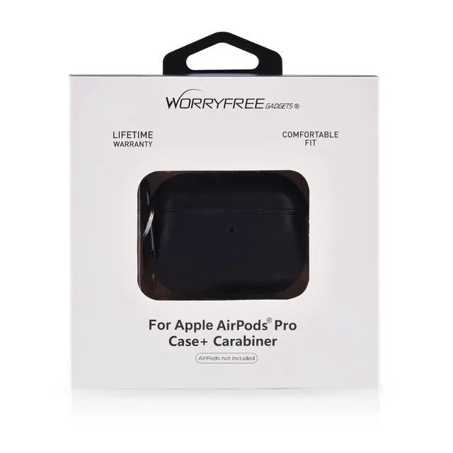 Alt view image 6 of 6 - Case Compatible with Apple AirPods Pro Case Genuine Leather & PC Cover Full Protective Pro Charging Case Skin Cover with Keychain, Black